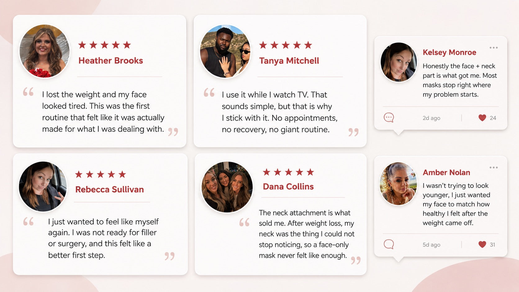 Review wall with customer comments about Rebound Halo face and neck support