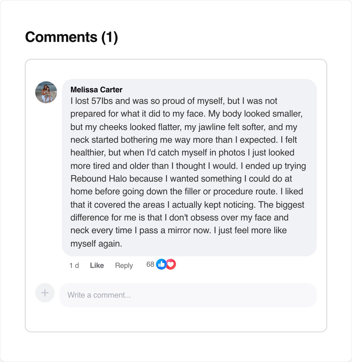 Melissa Carter Rebound Halo customer comment