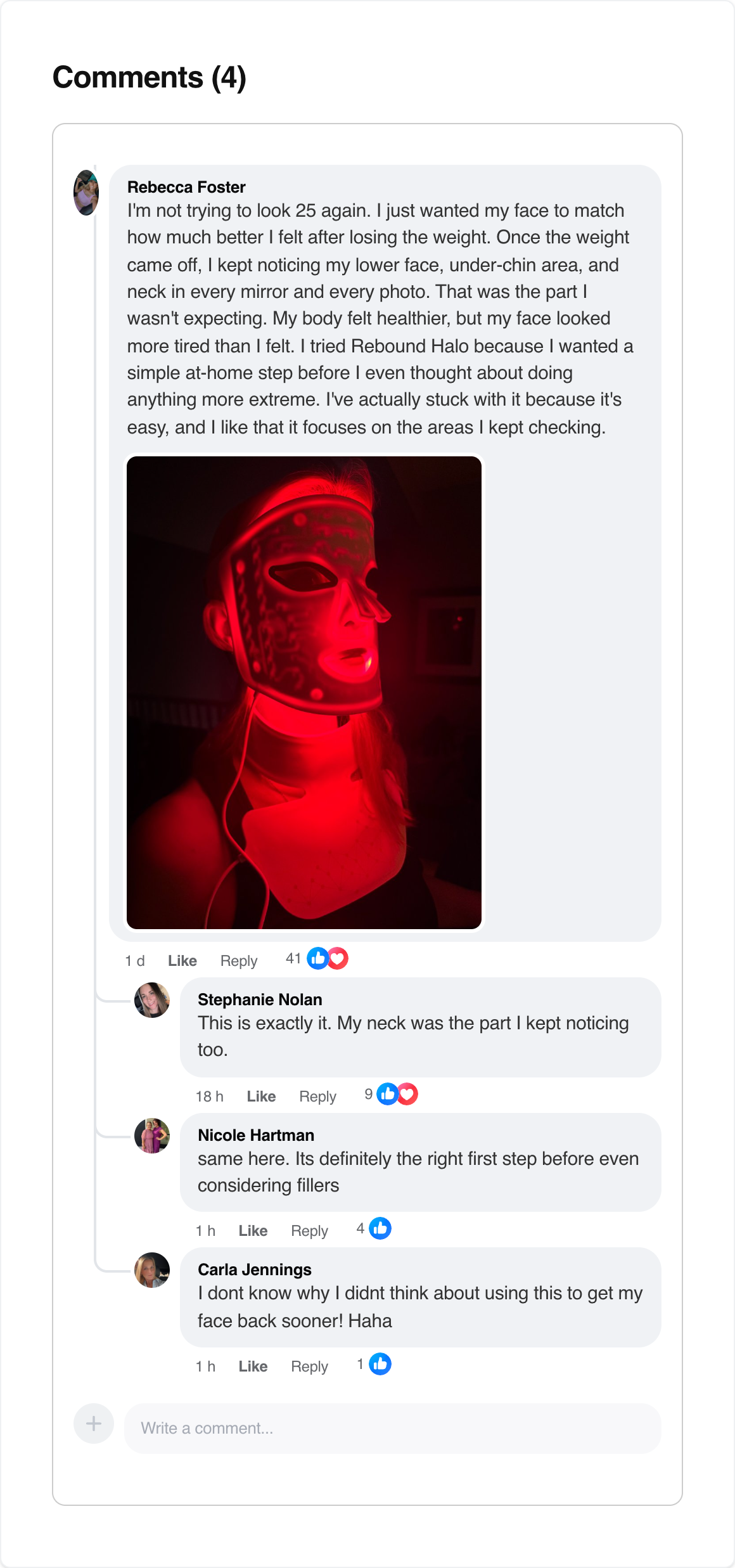 Rebecca Foster Rebound Halo customer comment thread